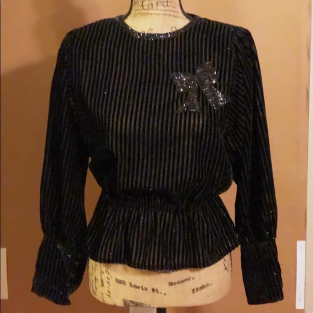 Neiman Marcus Peplum Sequin Blouse